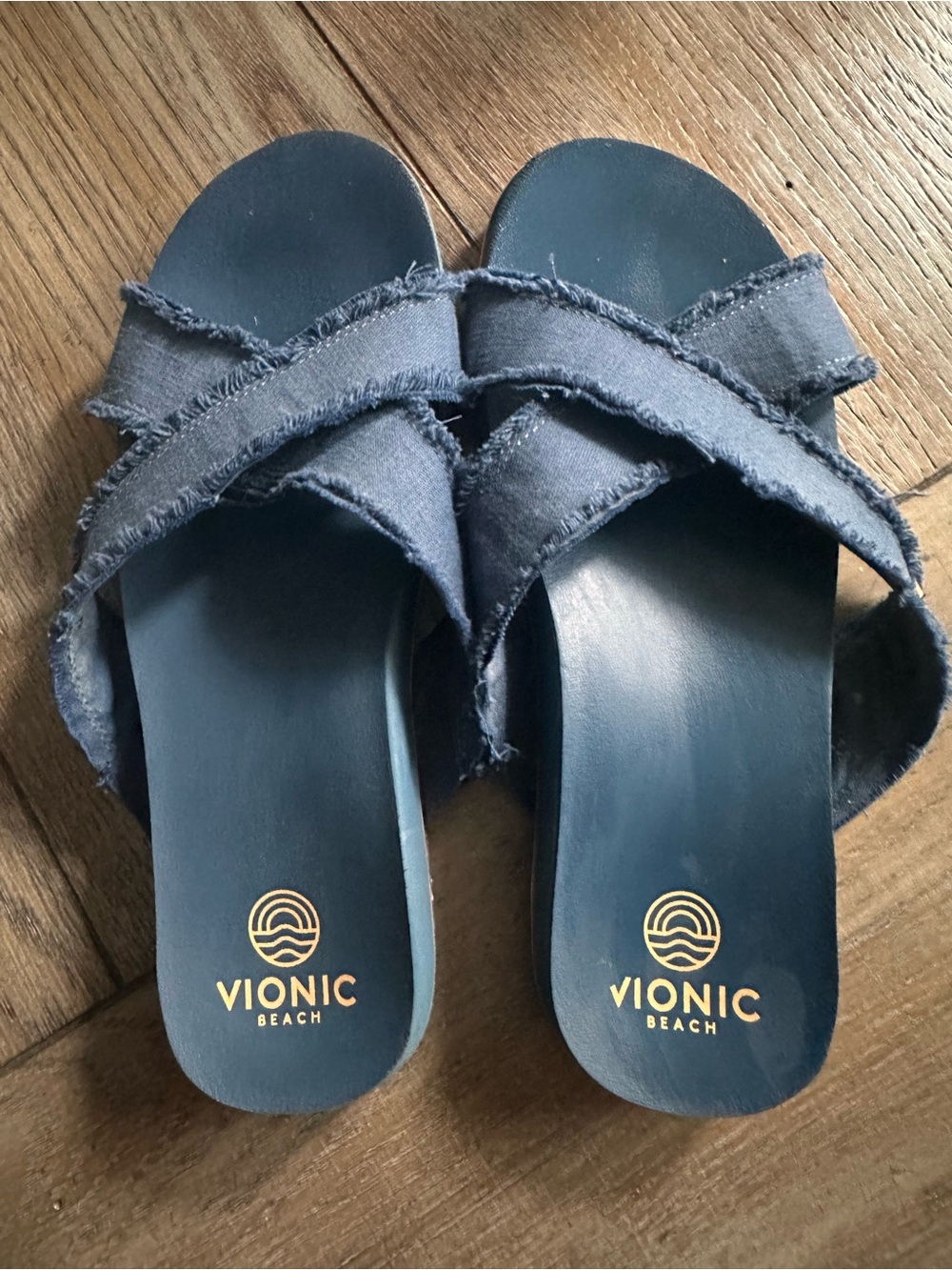 Vionic Beach Panama Canvas Slide Sandals Navy Blue EUC Size 9